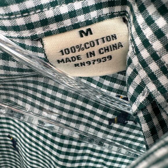 Southern Pines shirt men’s M button up green white gingham check dog print lab - Picture 9 of 10